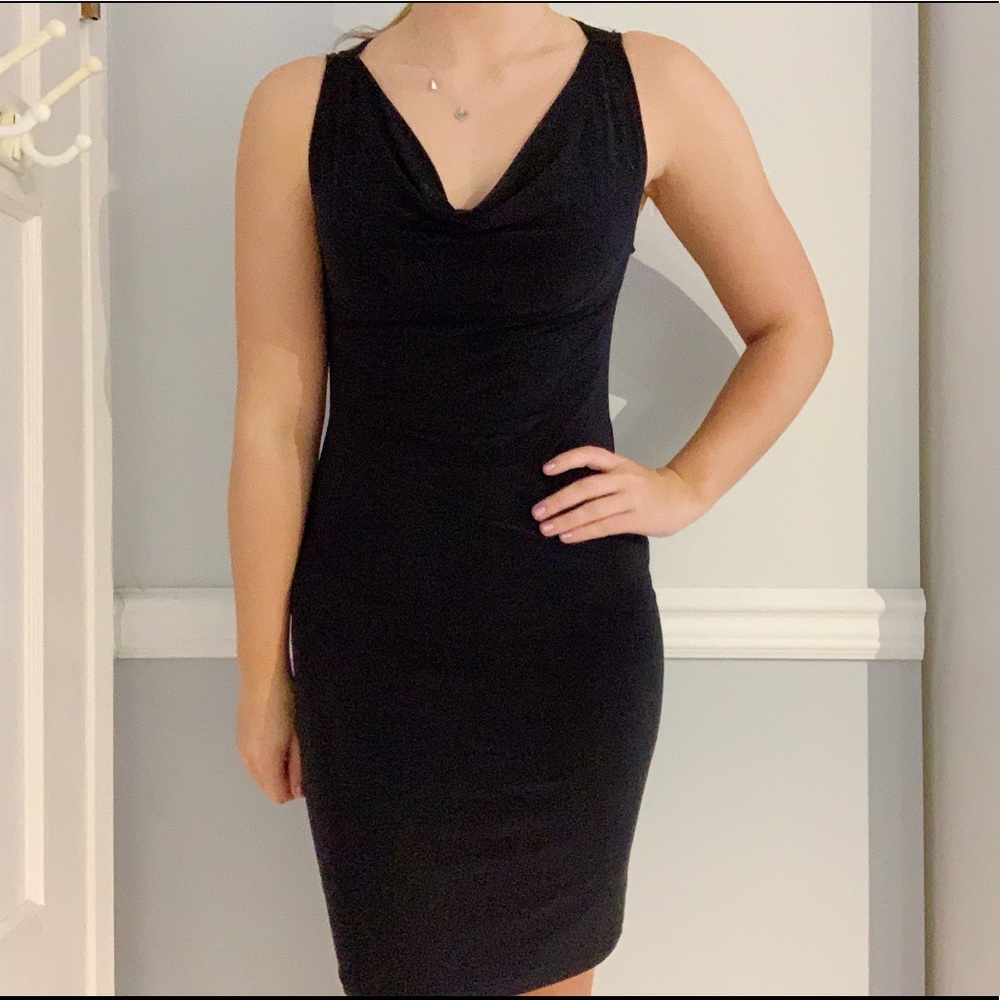 Black draped neck dress